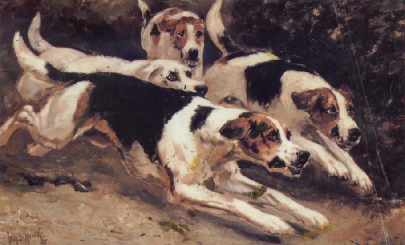 Johannes Frederik Hulk Some Dogs Norge oil painting art